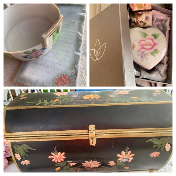 Vintage Lotus Gift Chest w/ Chimes Incense Candles Heart Porcelain Box & More 🌸 - Picture 9 of 10